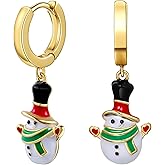 Gacimy Christmas Earrings for Women with Dangle, Small Gold Huggie Earrings for Women 14K Real Gold Plated