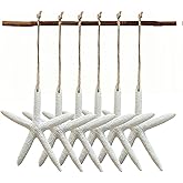 HDFSP 12pcs White Finger Starfish with Hemp Rope, Artificial Resin Pencil Starfish for Christmas Tree Hanging Ornaments DIY Craft Beach Wedding Decorations