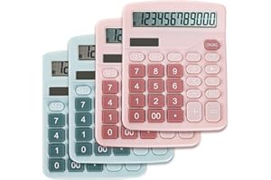 Noamus 4 Pack Basic Calculators, Handheld Desktop Standard Calculators, Solar Battery Dual Power 12 Digit Desk Calculator wit