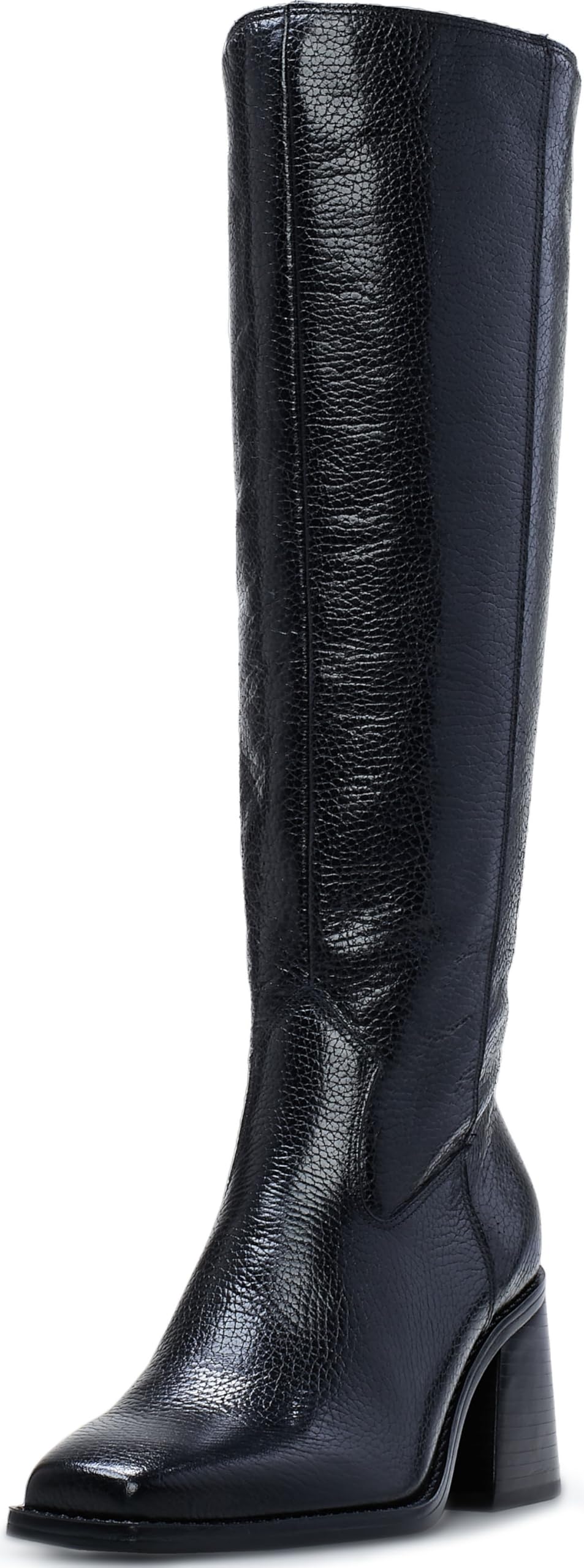 Vince Camuto Sangeti Wide Calf Stacked Heel Knee High Boot, Black Leather Wide Calf, 10