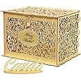 OurWarm Glittery Gold Wedding Card Box with Lock, Wood Gift Card Box for Wedding Reception, Wedding Money Envelope Card Box Holder for Party Graduation Birthday Baby Shower Decorations