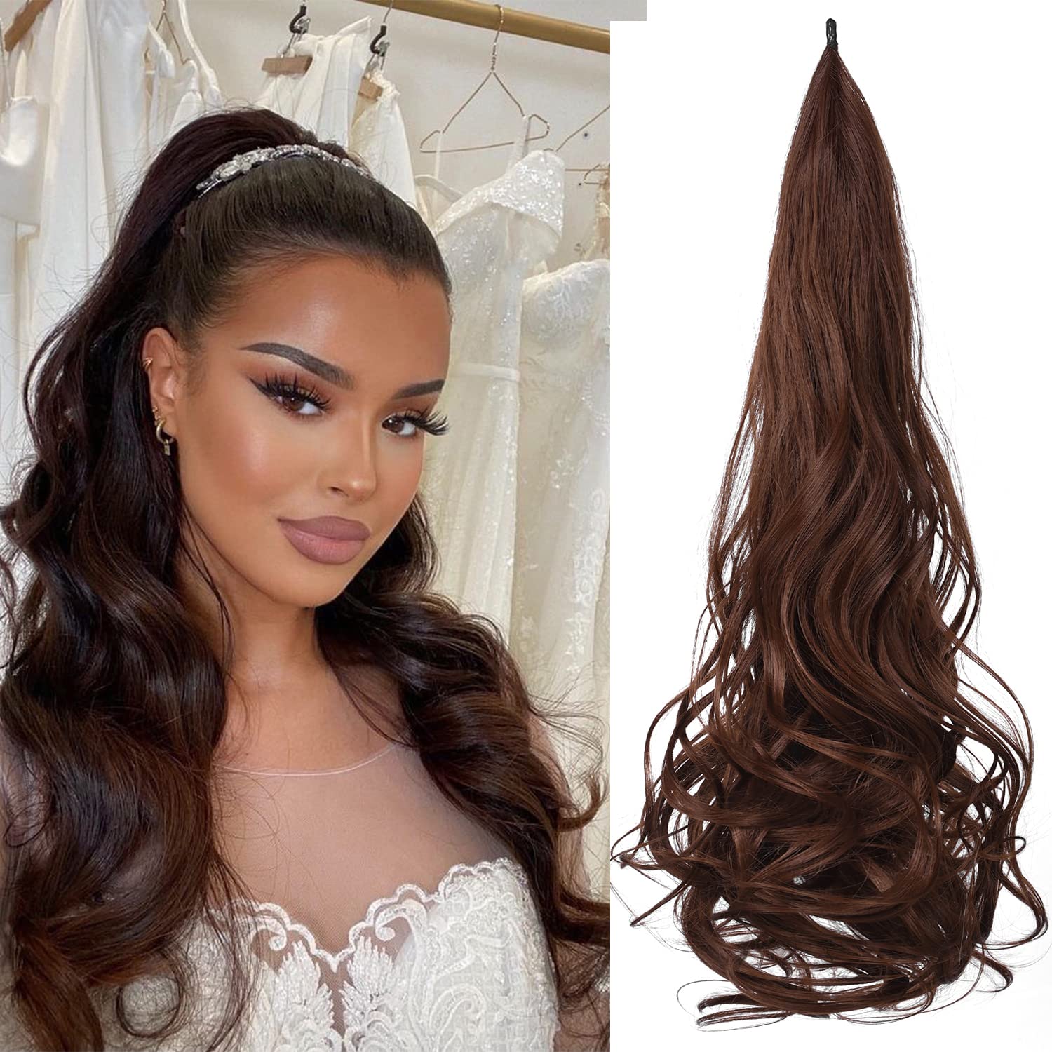 Photo 1 of OTO BELLA Ponytail Extension 30 Inch Flexible Wrap Around Ponytail Hair Extensions 120g Long Curly Synthetic Ponytail Wavy Pretty Hair Ponytails Hairpieces For Women Daily Use (M33M)