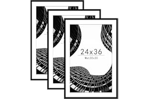 Abtgt 24x36 Poster Frame Set of 3, Display Pictures 20 x 30 with Mat or 24 x 36 without Mat, Picture Frame for Wall Mounting Display, Black