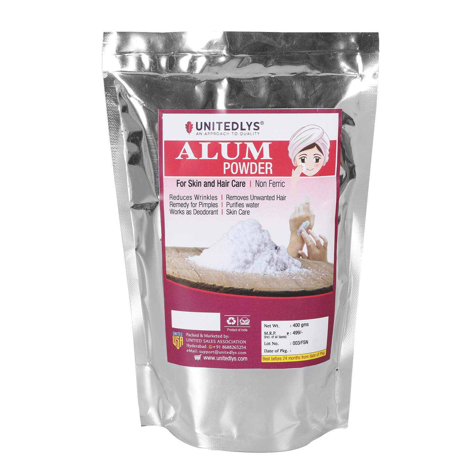 Unitedlys® Alum Stone/Fitkari Stone Powder, 400 Grams Skin Care