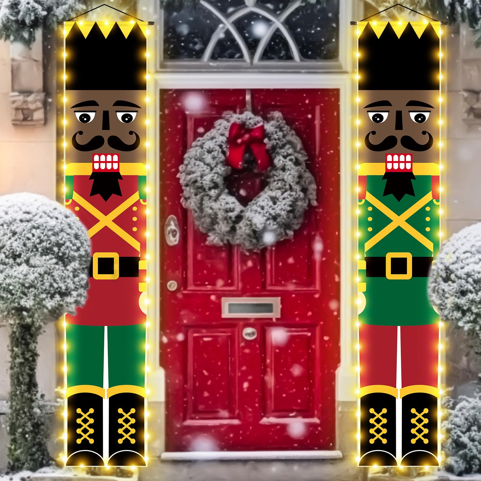 Photo 1 of 2 Pcs LED Black Soldier Christmas Decorations Outdoor African American Door Banners Tall Soldier Banners Xmas Decor for Home Front Porch Garden Yard Holiday Party