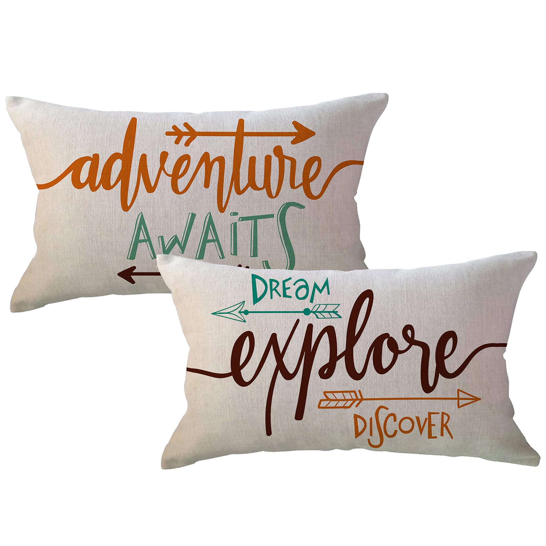 Photo 1 of ULOVE LOVE YOURSELF Set of 2 Arrows Throw Pillow Case Cushion Cover Home Decorative Lumber Pillowcases 12×20 Inch (Adventure Awaits,Dream Explore Discover)