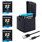 ANCBD 3-Pack Hero 12/11/10/9 Batteries with Quick Triple Slot Compatible with Hero 12, Hero 11, Hero 10, Hero 9 Black Sport Action Camera 2000mAh