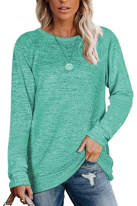Saloogoe Women's Long Sleeve Sweater - Cable Knit Sleeve, Crew Neck, Loose Fit, G-light Green, Small - View #6