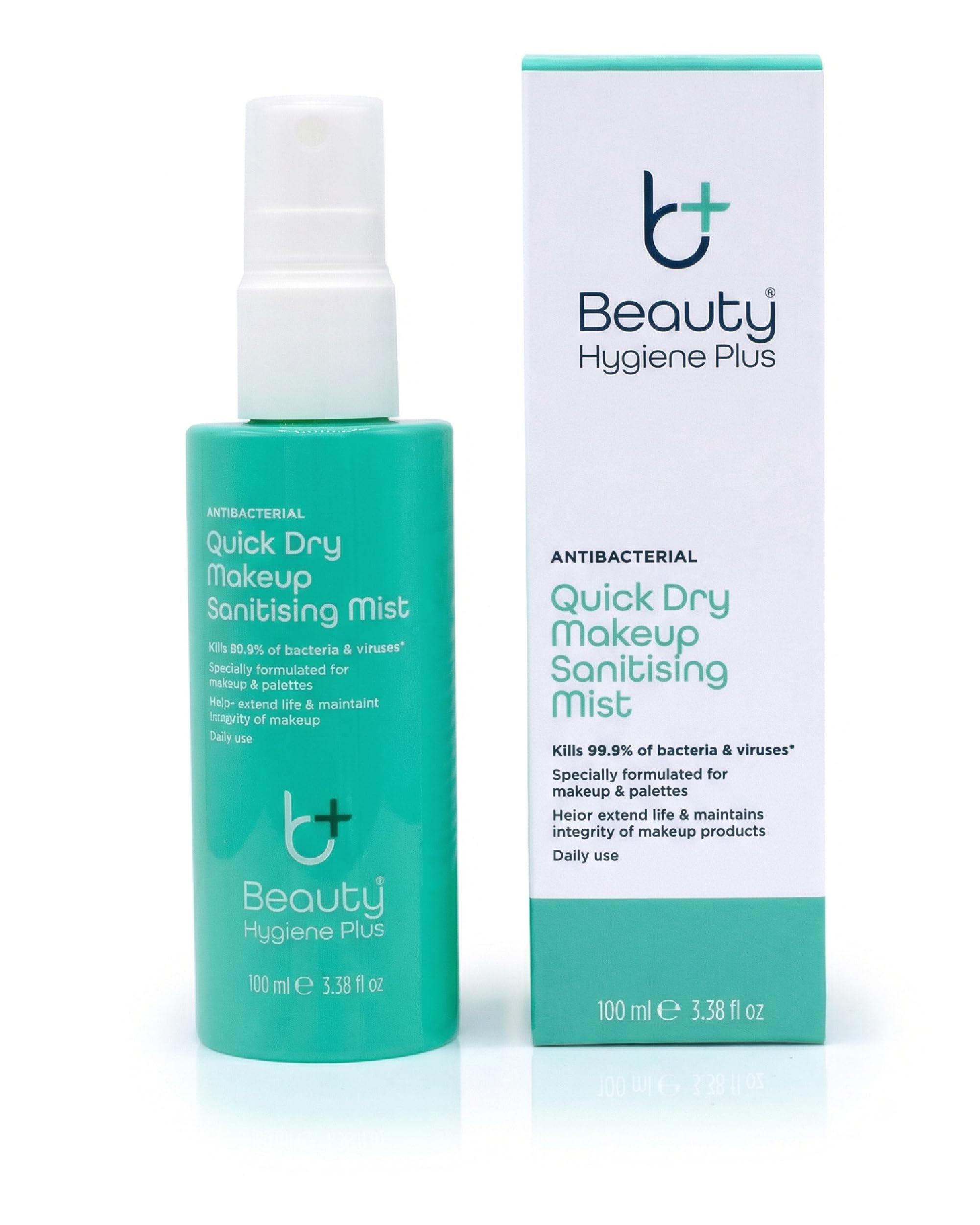 Quick Dry Antibacterial Makeup Sanitising Mist 100ml - For Powders, Creams, Gels, Lipsticks, Pencils, Mascara & More - Kills 99.9% of Viruses & Bacteria in 60 Sec by Beauty Hygiene Plus