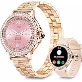 Fitoncloud Smart Watches for Women(Make/Answer Call) with Diamond:1.3" Fitness Tracker Watch for HR/Blood Pressure/SpO2/Sleep Monitor,Digital Running Watches for Women Android/iOS, 2 Straps