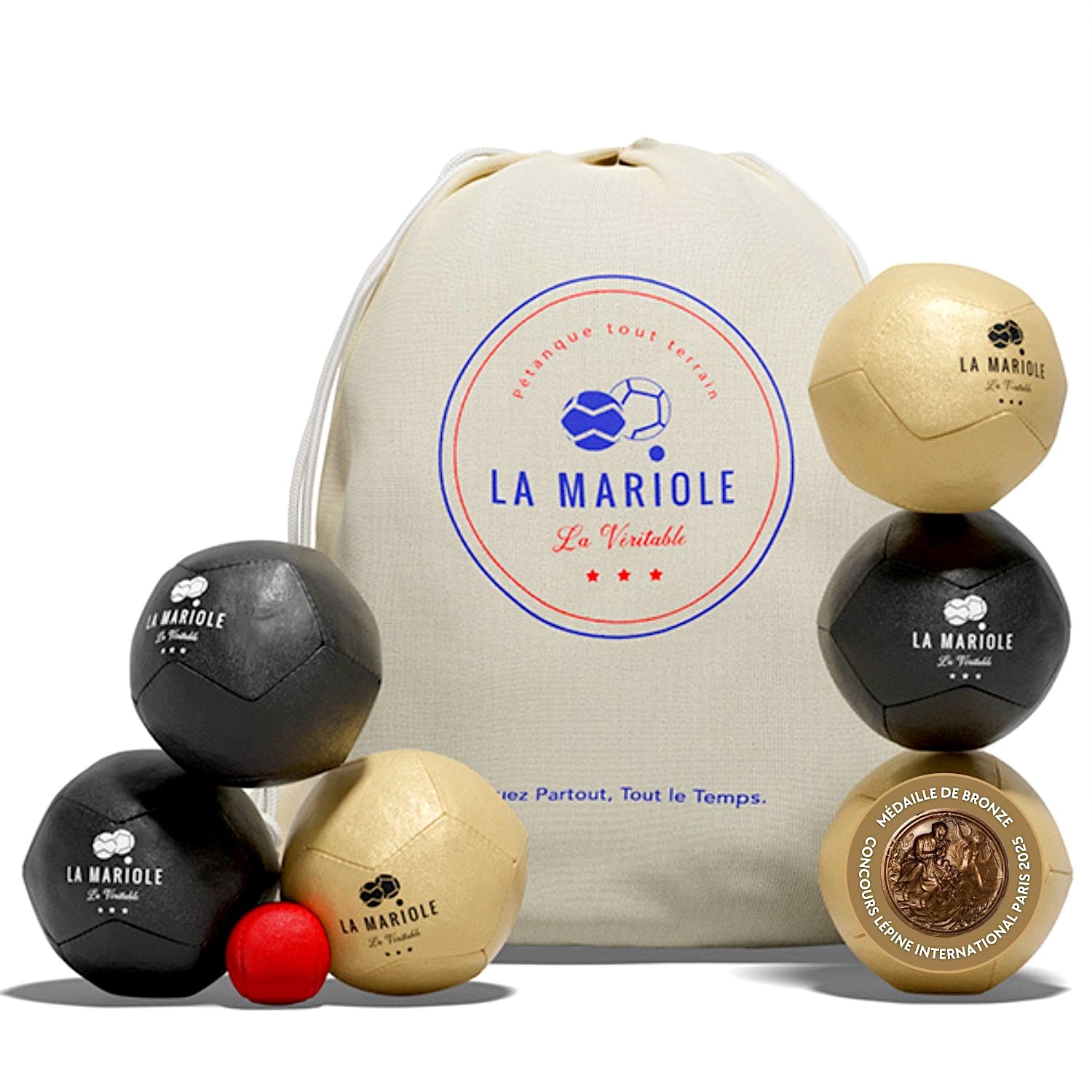 La Mariole – Set of All Terrain Petanque Balls Indoor Outdoor Indoor Outdoor – Official Pack V4 (Black & Gold)