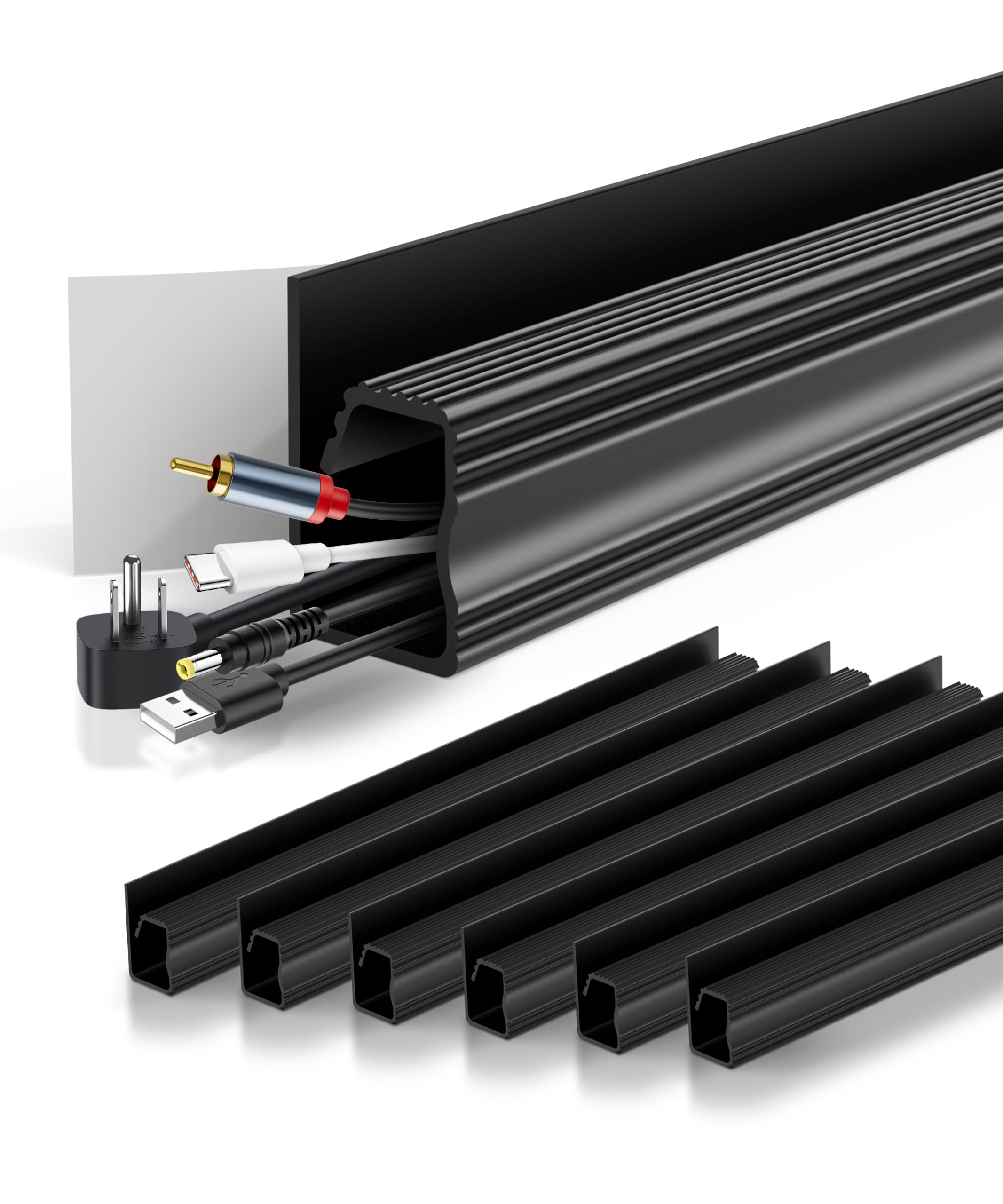 Photo 1 of 6 Pack Under Desk Cable Management Kit, J Channel Cable Raceway with Double Side Tape, Cord Organizer Tray for Desk, Easy Install, No Drilling, Cable Hider for Home & Office, Child & Pet Proof