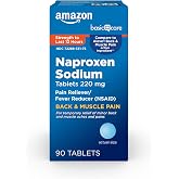 Amazon Basic Care Back and Muscle Pain, 220 mg Naproxen Sodium Tablets, 12-Hour Pain Relief, Headache, Arthritis, Menstrual Cramps, Fever Reducer, 90 Count