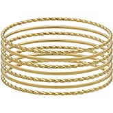 Edforce Stainless Steel Women's Twisted Thin Round Stackable Bangle Bracelet, Set of 7