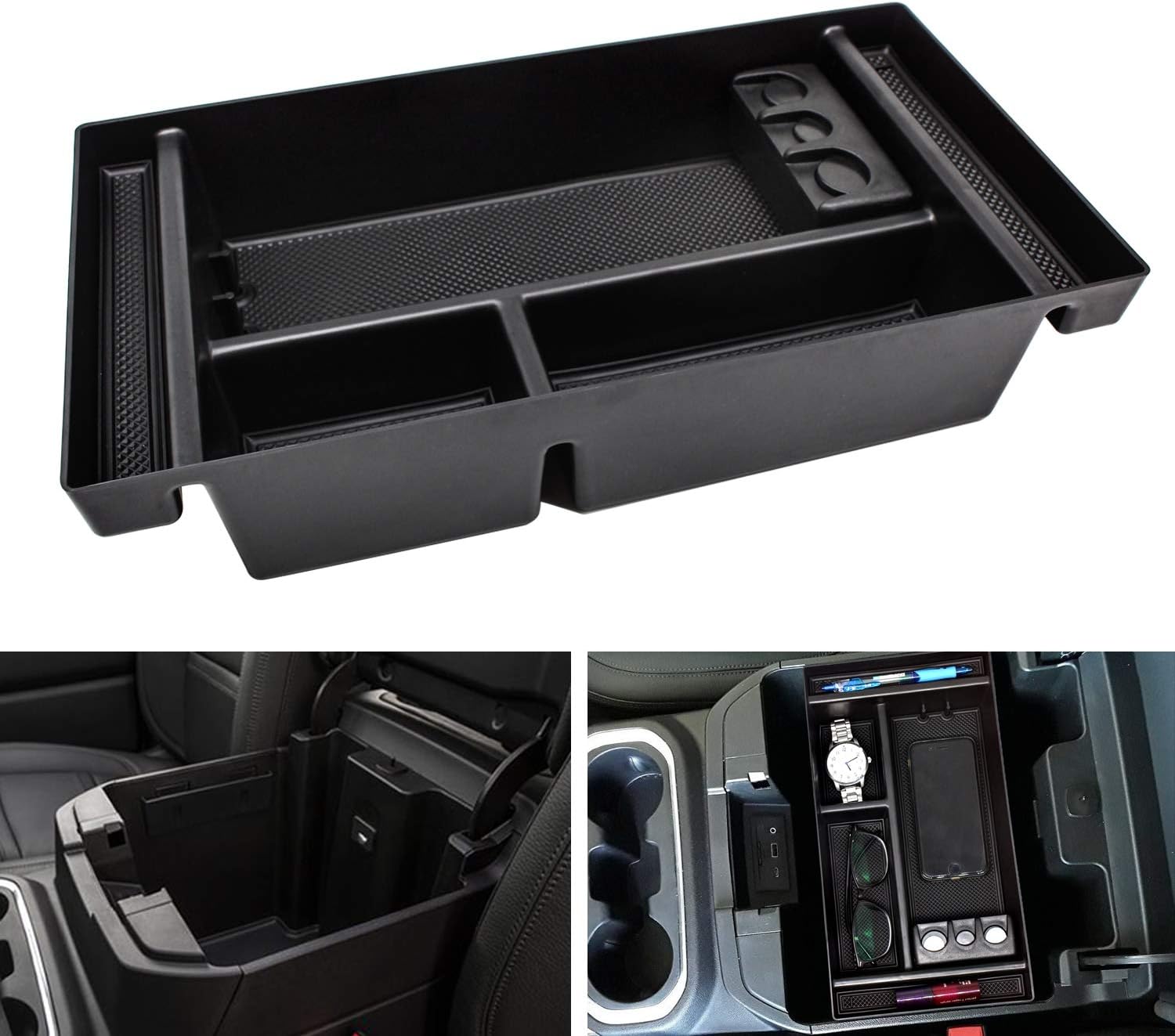SENSHINE Center Console Organizer Tray for Chevy Silverado 1500 GMC Sierra 1500 (2019-2021) and Chevy Silverado GMC Sierra 2500 3500 HD (2020 2021) (Black Trim, Full Console w/Bucket Seats ONLY)