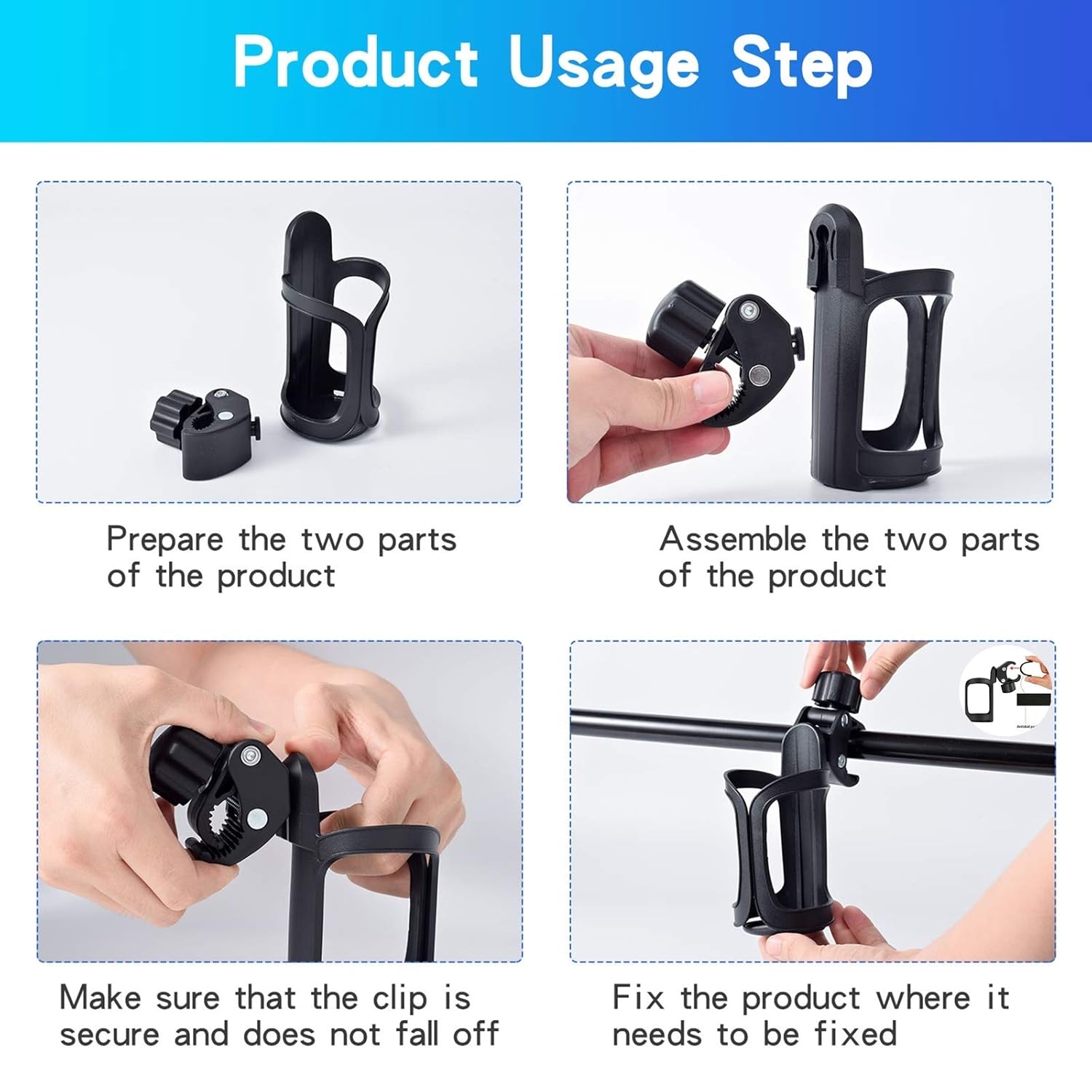 Eucredy Universal Stroller Cup Holder, Upgrade Bike Cup Holder, Adjustable Large Caliber Bike Water Bottle Holder, Drink Holder for Bicycle, Wheelchair, Walker, Trolleys, Motorcycle: Baby