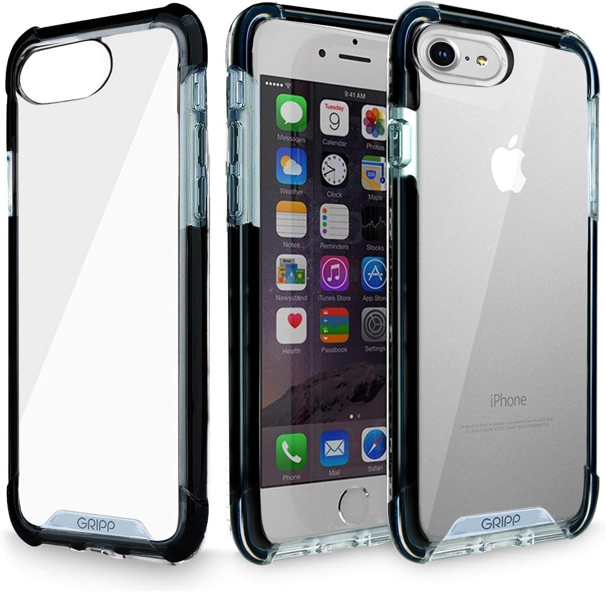gripp® monde certified military grade drop tested & shock protection with 4 edges air-guard heavy duty hybrid protection & air cushion technology transparent defense case cover for iphone 8 plus (compatible with apple iphone 7 plus & iphone 6 plus/6s plus) - black - Black; Transparent