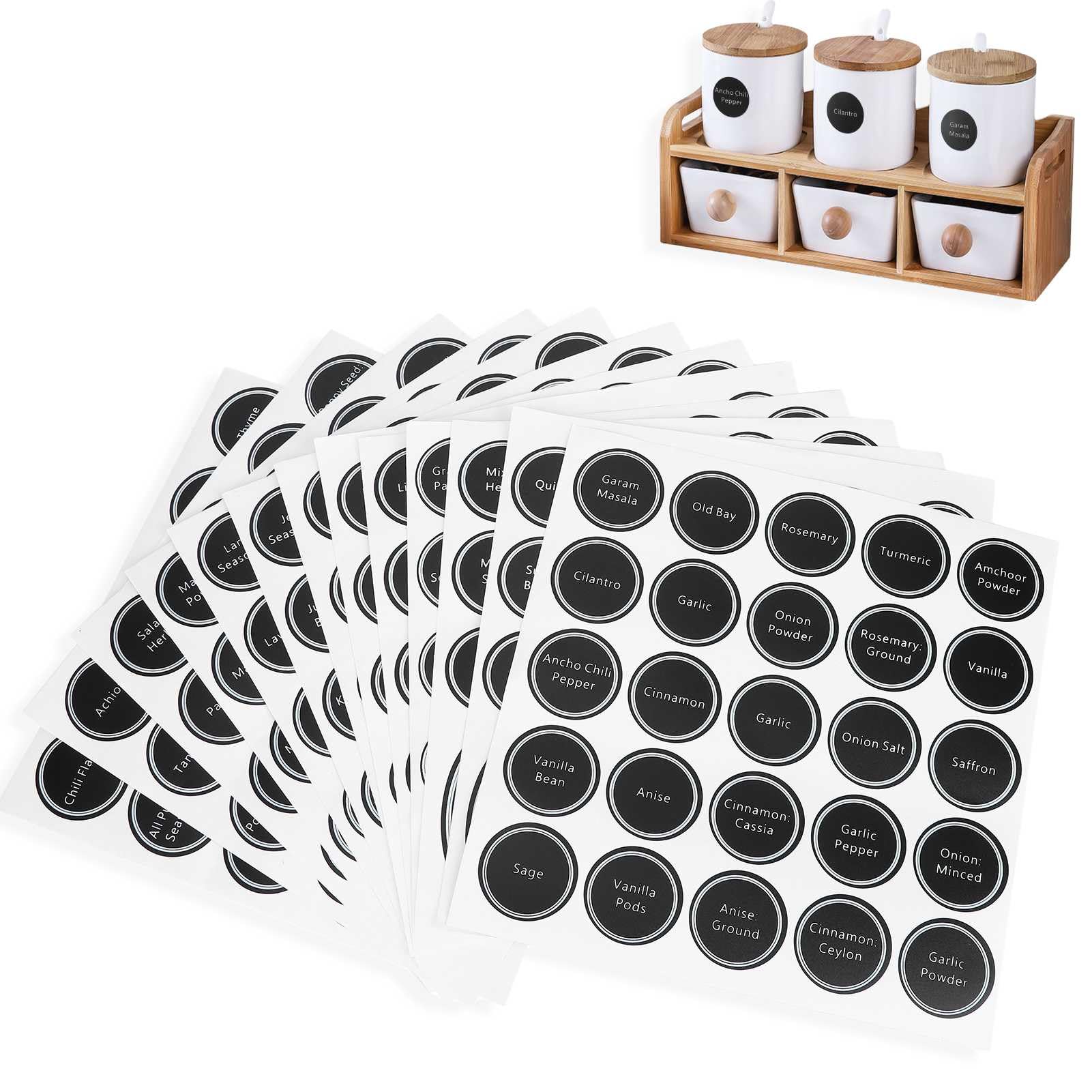 Spice Jar Labels, 13Pcs Spice Herb Kitchen Storage Jar Labels Stickers Decals Pre-Printed Small Round Sticky Labels Self Adhesive Waterproof Labels for Jar, Container and Lids