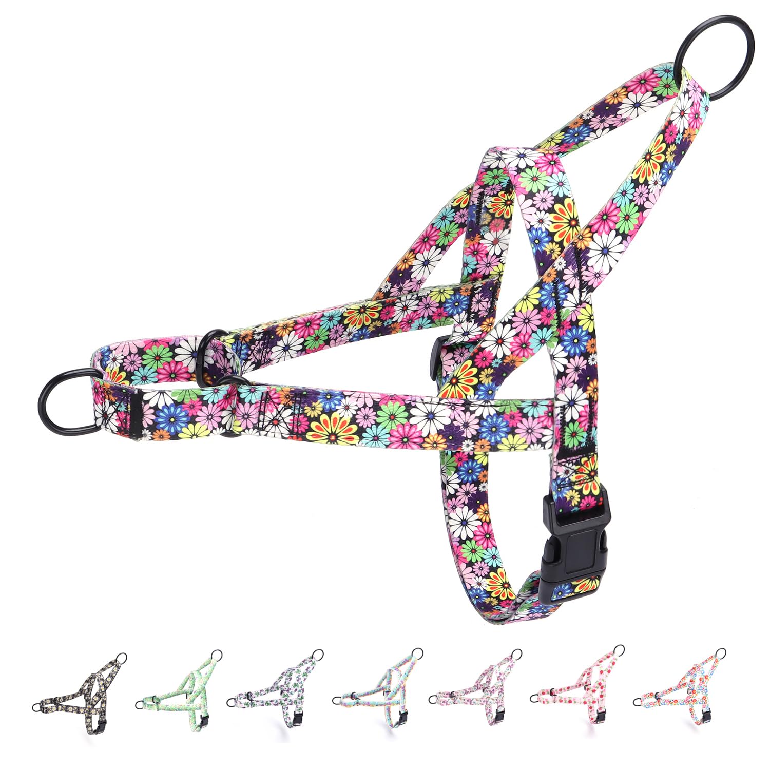 haoyueer No Pull Dog Harness for Small, Medium, and Large Pets - Floral Pattern Nylon Safety Training Harness (Fireworks, XS)