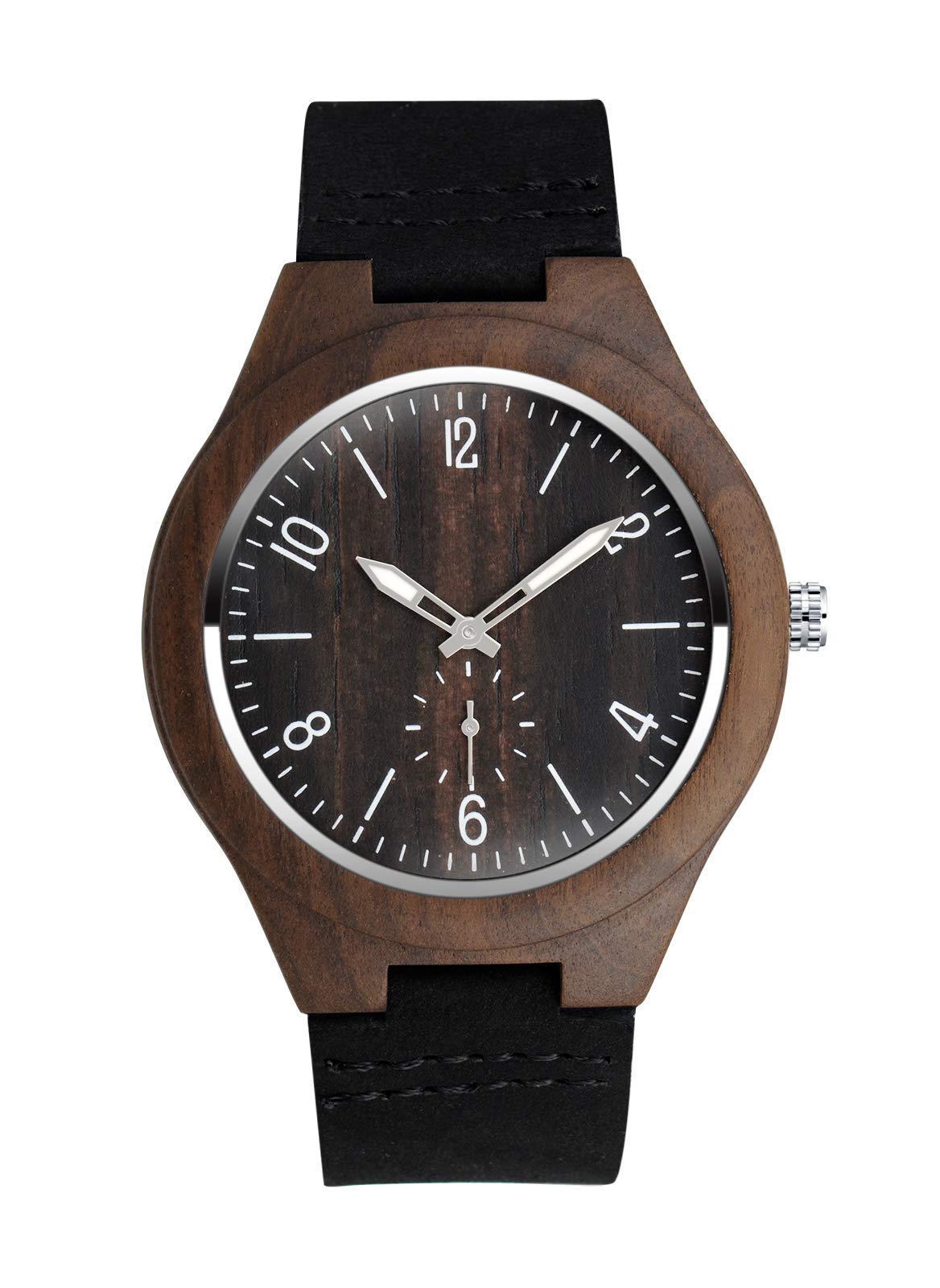 MicLee Men's Women's Wrist Watches, Men's Women's Bamboo Wood Watch, with Leather Band, Arabic Numerals dial, Natural Brown Wood Quartz Watch, Decorative Casual Watch