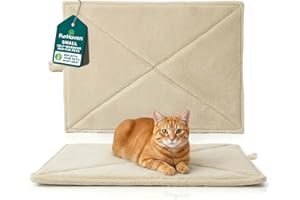 FurHaven ThermaNAP Self Warming Cat Mat, Dog Bed for Crates with Self-Warming Technology for Cozy Rest, Fully Machine Washable, Small, Plush Faux Fur, Cream