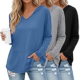 Evervibe 3 Pack Women's Long Sleeve Hoodies V Neck Curved Hem Sweatshirts Casual Loose Fit Lightweight Workout Fall Pullovers