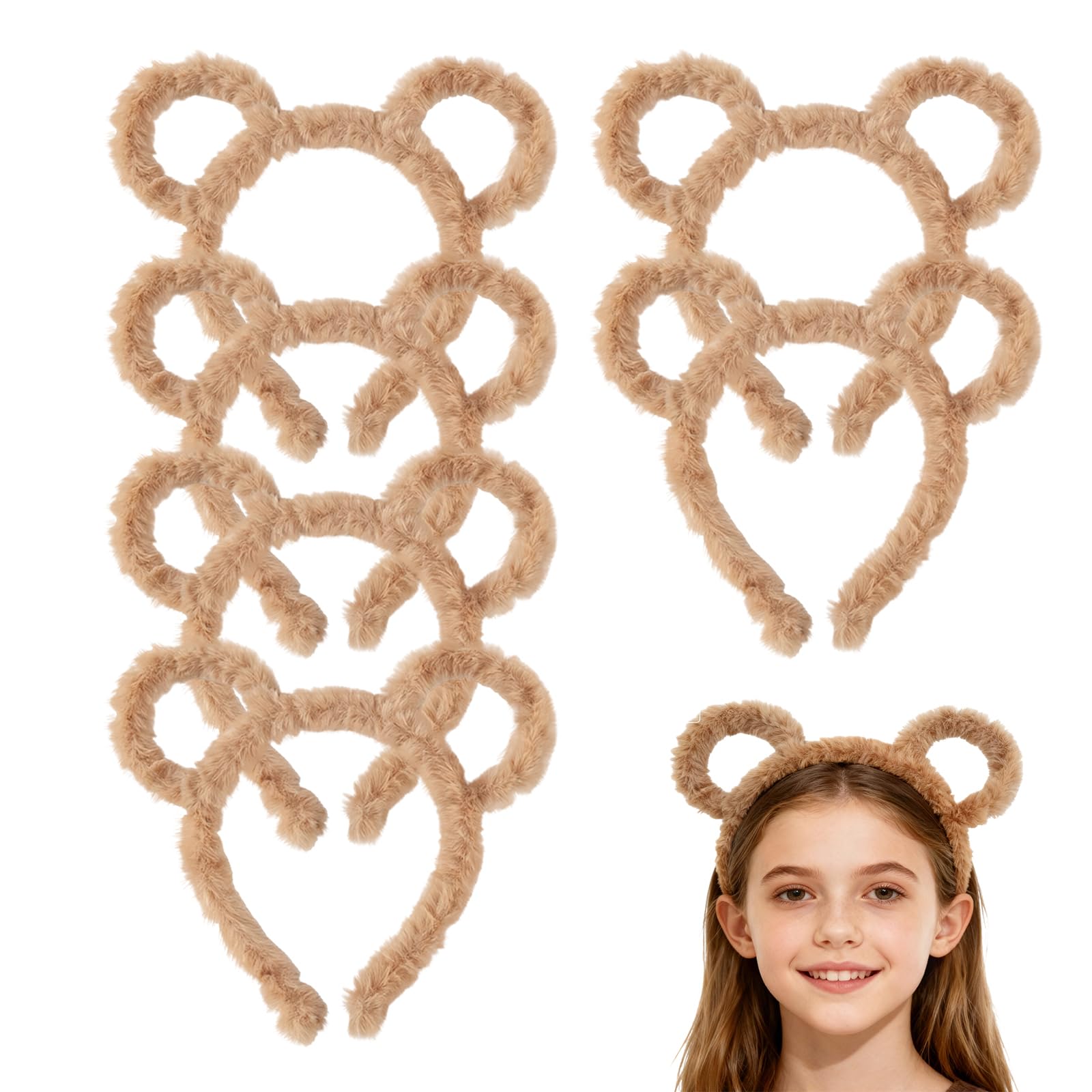 KASLCWA 6 PCS Bear Ear Headbands, Plush Bears Ears Headband Halloween Party Accessory Set, Suitable for Masquerade, Party, Cosplay (Brown)