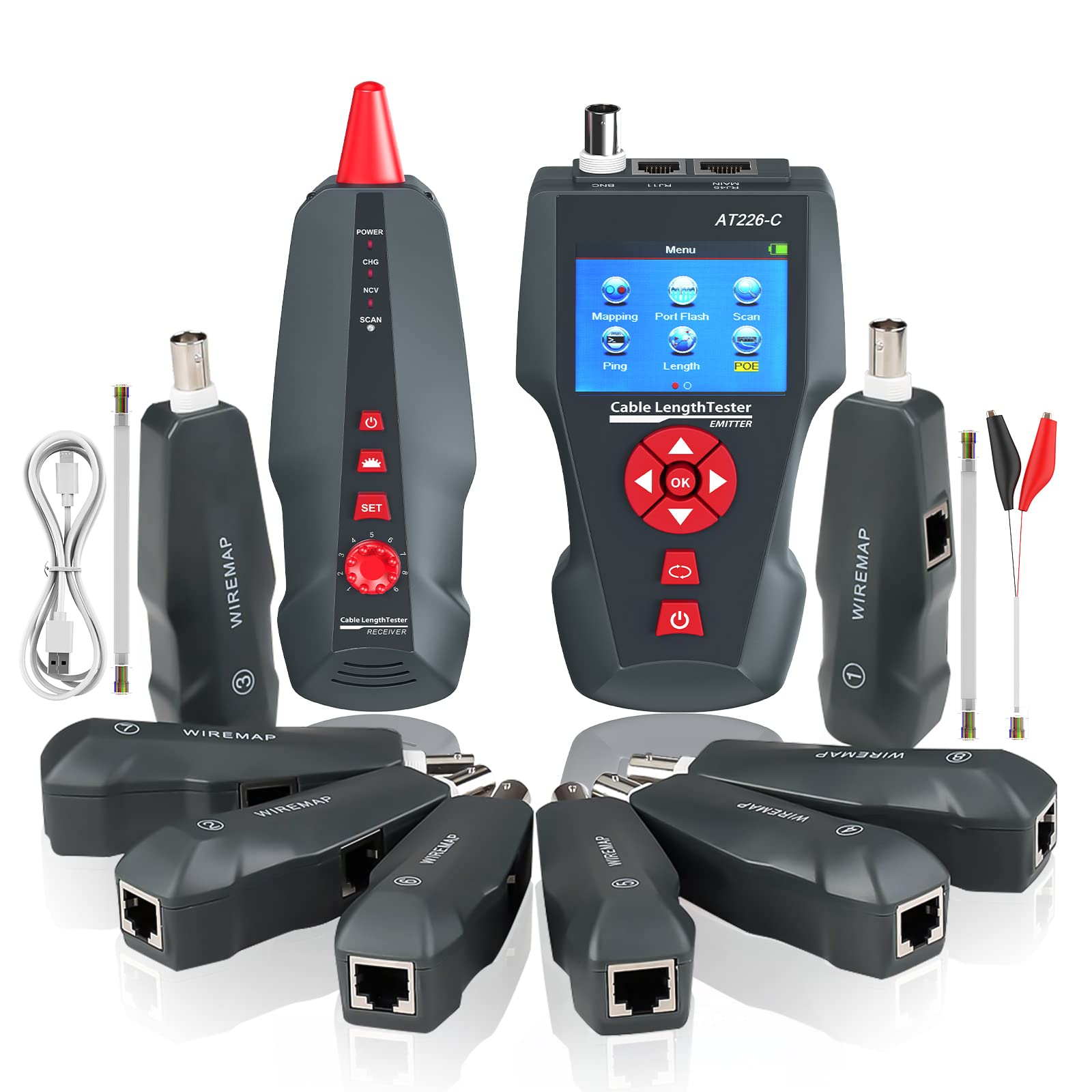 KOLSOL Network Cable Tester, AT226-C LAN Network Cable Tester for RJ45, RJ11, BNC, PING/POE 8 Identifier Telephone Wire Tracker NF-8601W