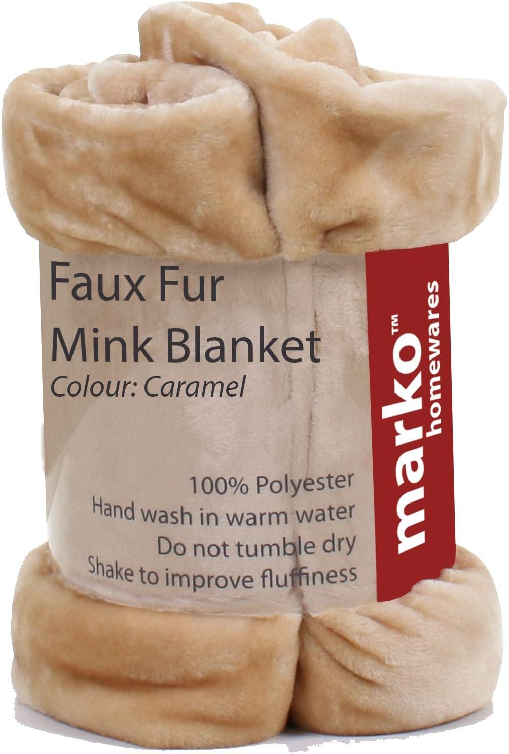 Marko Homewares Mink Blankets 200cm x 240cm Luxury Faux Fur Throw Blanket Sofa Double Bed Size Soft Warm Fleece … (Caramel)