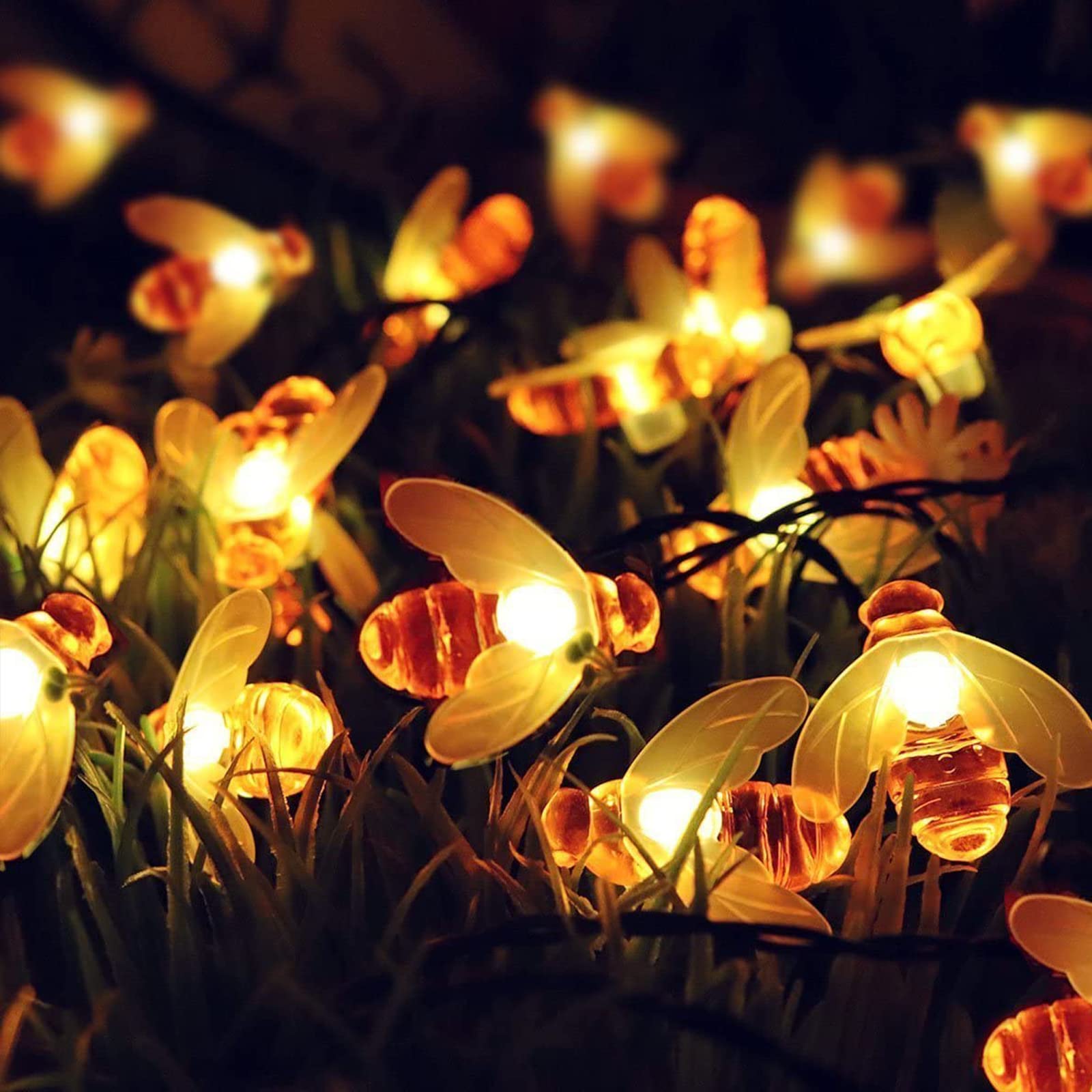 Honeybee String Lights,KINGCOO Waterproof 30 Led Bumble Bee Shape Solar Powered Fairy String Lights for Outdoor Garden Summer Party Wedding Xmas Decoration (Warm White)