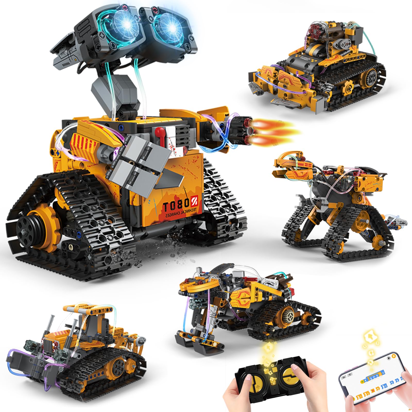 5-in-1 Technik Roboter Spielzeug für Kinder – 673 Stück App & Fernsteuerung Wall Robot Bauset, Programmierbares STEM Bauspielzeug, Geburtstags Geschenk für Kinder ab 6-12+ Jahre Jungen Mädchen