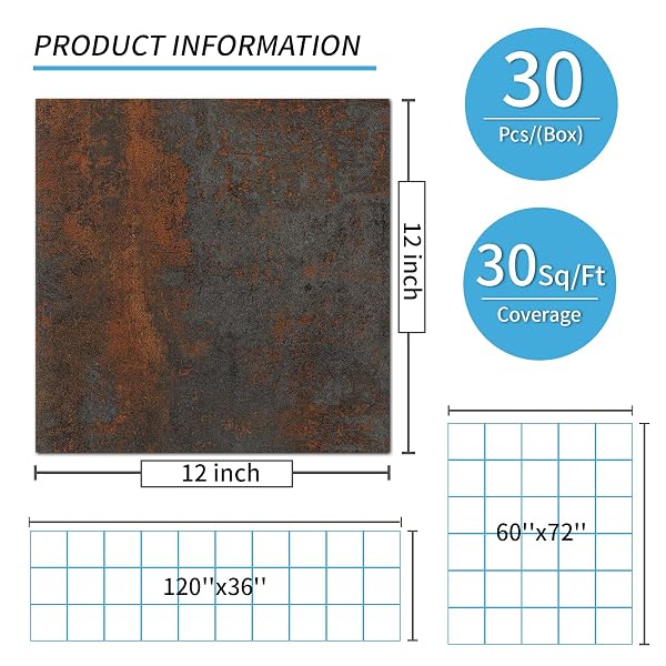 ART3D PEEL AND STICK FLOOR TILE, 30-PACK 12 X 12IN. COVERS 30 SQ.FT, WATERPROOF VINYL FLOORING TILES SELF ADHESIVE FOR KITCHEN, BATHROOM & BEDROOM – RUST GRANITE