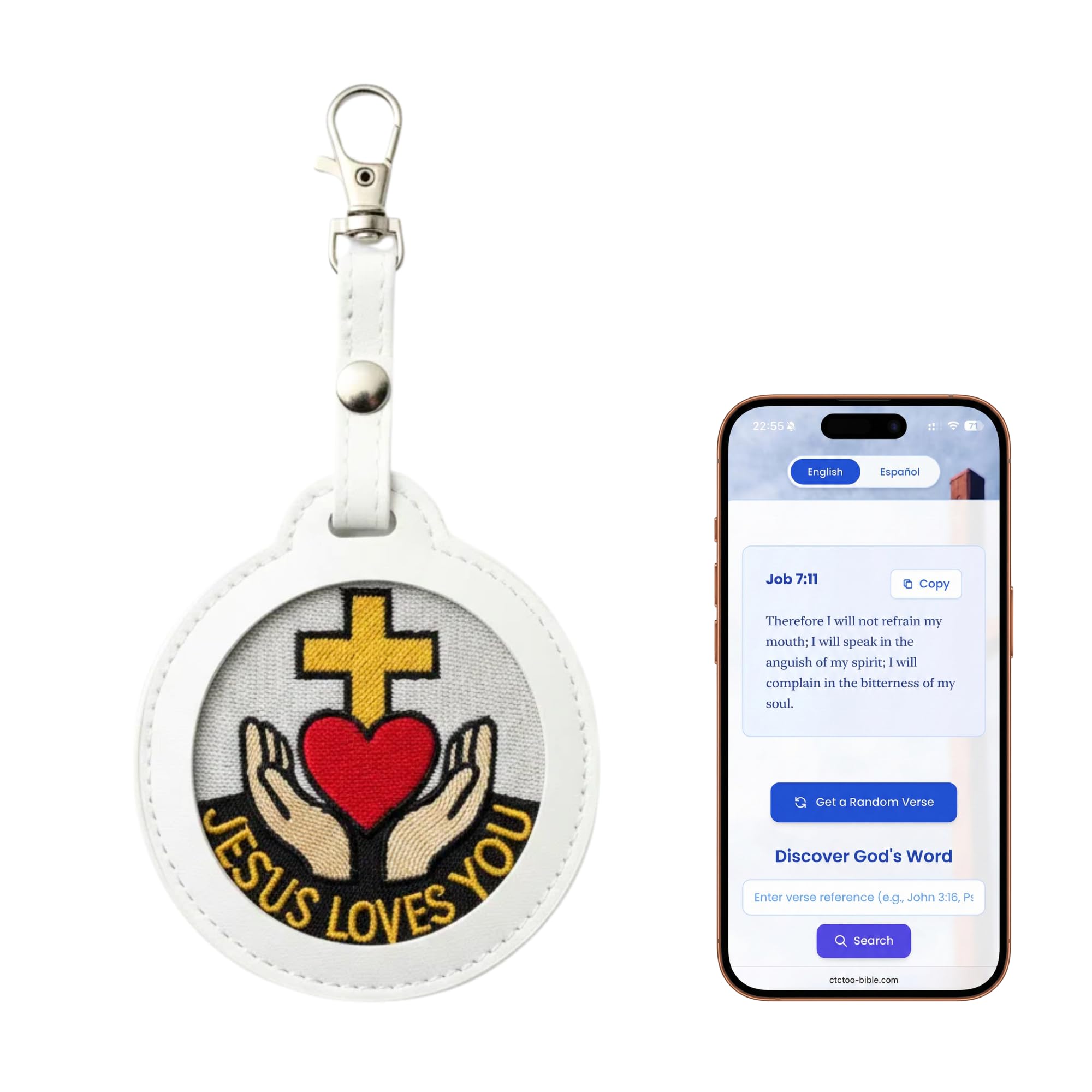 Ctctoo NFC Bible Verse Keychain | Jesus Loves You Embroidered Patch | Tap for Daily Scripture | Inspirational Christian Gift for Men & Women & Youth Groups | Smart Religious Tag for Backpacks & Keys