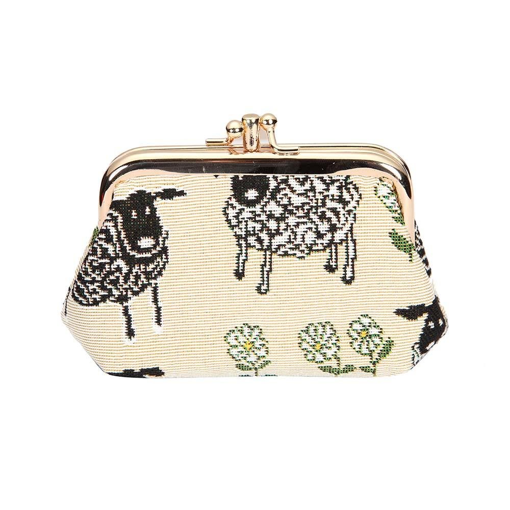 Signare Tapestry Cute Exquisite Double Pocket Kiss Lock Coin Purse for Women with Animal and Pet Design (Spring Lamb, FRMP-SPLM)