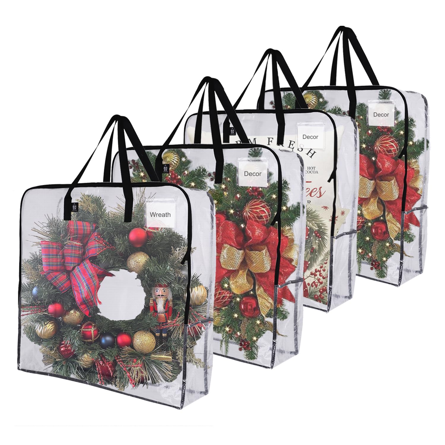 VENO 4 Pack Oversize Wreath Decor Garland Storage Bag,Heavy Duty Folding Bike Storage Bag, Moving Boxes for Clothes,Duvet and Wreath Decor Garland Organizer (4 Pack)