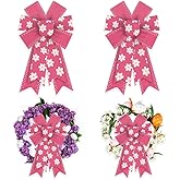 Estivaux 2 Pieces Thanksgiving Bows for Wreath, Fall Wreath Bow Pink Flowers Burlap Farmhouse Bows for Front Door Birthday Party Decorations