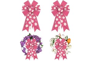 Estivaux 2 Pieces Spring Bows for Wreath, Spring Wreath Bows Pink Burlap Bows Farmhouse Flowers Bows Bows for Front Door Easter Spring Birthday Party Decorations