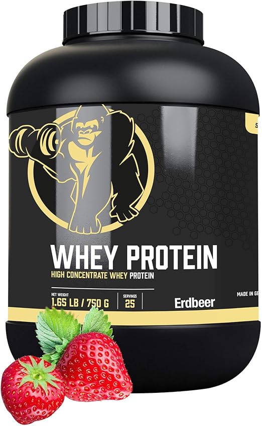 GORILLA SPORTS® Whey Protein Konzentrat Strawberry 750 g Eiweißpulver Shake zum Muskelaufbau