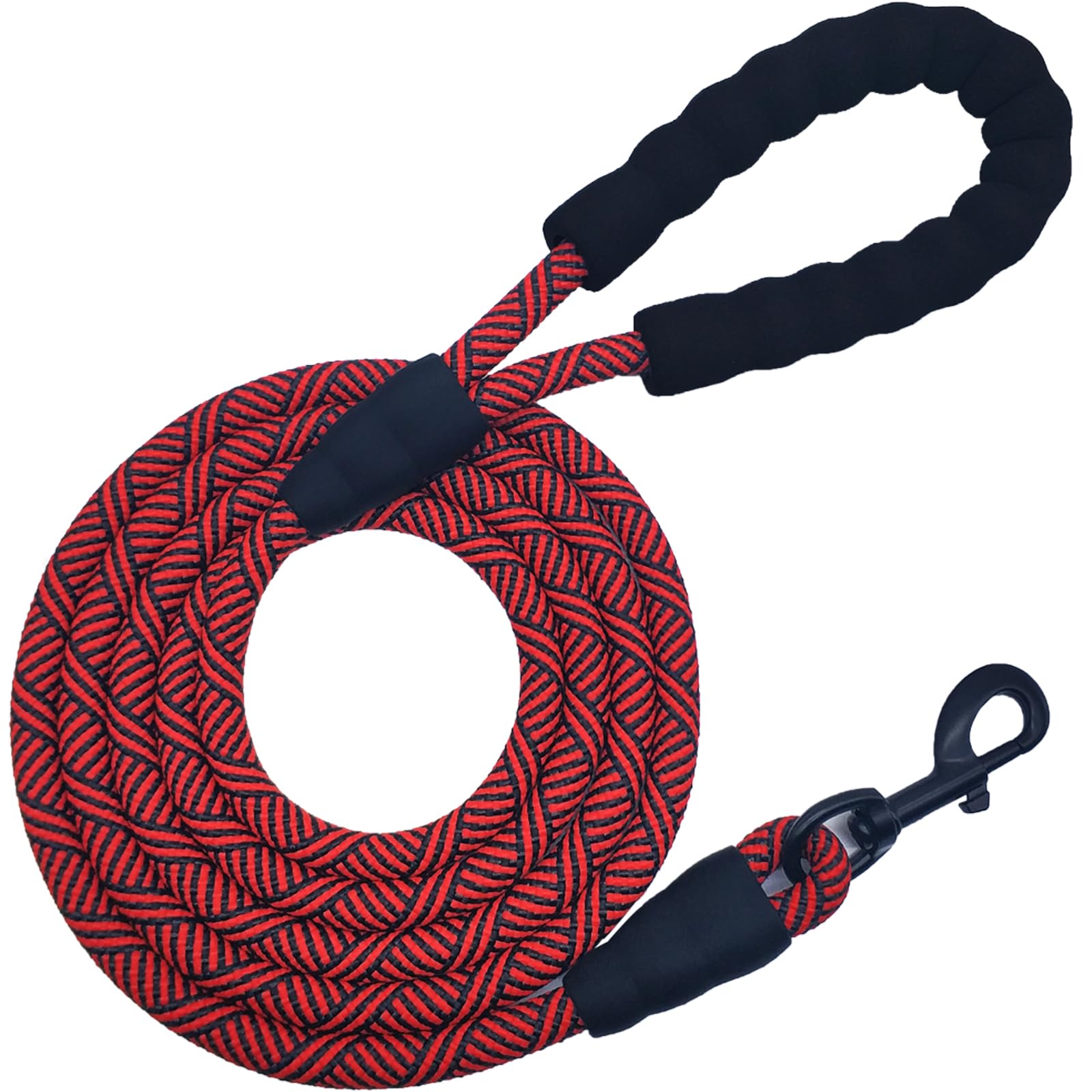 MayPaw 7FT/8FT/10FT Strong Rope Dog Lead, 1/2" Thick Heavy Duty Climbing Nylon Medium Large Dog Lead with Soft Padded Handle for Outdoor Pets Walking Playing Exploring, Red 7ft/2.1m