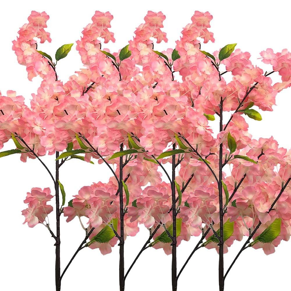 Aisamco 4 pcs Artificial Sakura Cherry Blossom, Silk Flower Branches Fake Silk Flowers Cherry Blossoms Plastic for Wedding Ceremony Room Decoration