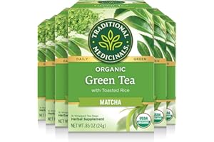 Traditional Medicinals Tea, Organic Green Tea Matcha, Genmaicha, Supports Health, Kosher, Non-GMO, Caffeine-Free, Compostable - 96 Tea Bags (6 Pack)