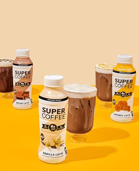 SUPER COFFEE, READY TO DRINK ICED COFFEE, VANILLA LATTE (12 OUNCE BOTTLES, PACK OF 12) – LOW NET CARBS, NO ADDED SUGAR, KETO FRIENDLY, 10G OF PROTEIN, LOW CALORIE, PROTEIN COFFEE