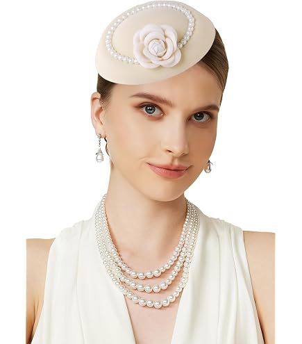 6915 Pillbox Fascinators Hats For Women Church Tea Party Satin Headband Off White Bow Pillbox Fascinator With Veil, White Kentucky  main image 4