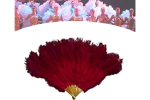 Costume Dance Ostrich Feather Fan - Classic, Foldable Hand Held Plumes Fan Performance Fans Party Props Stage Show Props (Bur