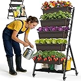 Olaiti 5-Tier Vertical Garden Bed Planter Boxes with Wheels, Drainage System &amp; Storage Space, Mobile Vertical Garden Planter with 5 S-Hooks for Plants Vegetables Flowers Herbs in Garden Patio Yard
