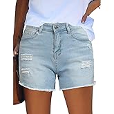QACOHU Women's 2025 Casual Summer Denim Shorts Mid Waisted Stretchy Ripped Jean Shorts Casual Shorts
