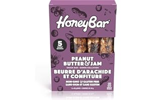 HoneyBar Snack Bars, Gluten-Free, Non-GMO, Vegetarian, 40 g Bars, 5 Count (Peanut Butter & Jam, 5 count (Pack of 1))