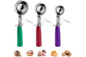 Ice Cream Scoop, Ice Cream Scooper Set Include Different Sizes, Heavy Duty Ice Cream Scoop with Trigger, Polishing Stainless 