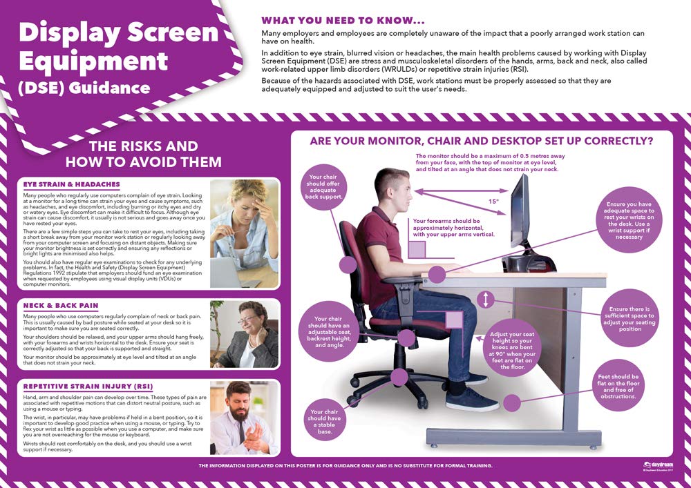 Display Screen Equipment Guidance | Health and Safety Posters | Laminated Gloss Paper 850mm x 594mm (A1) | Health and Safety Office and Commercial Wall Charts | Education Charts by Daydream Education