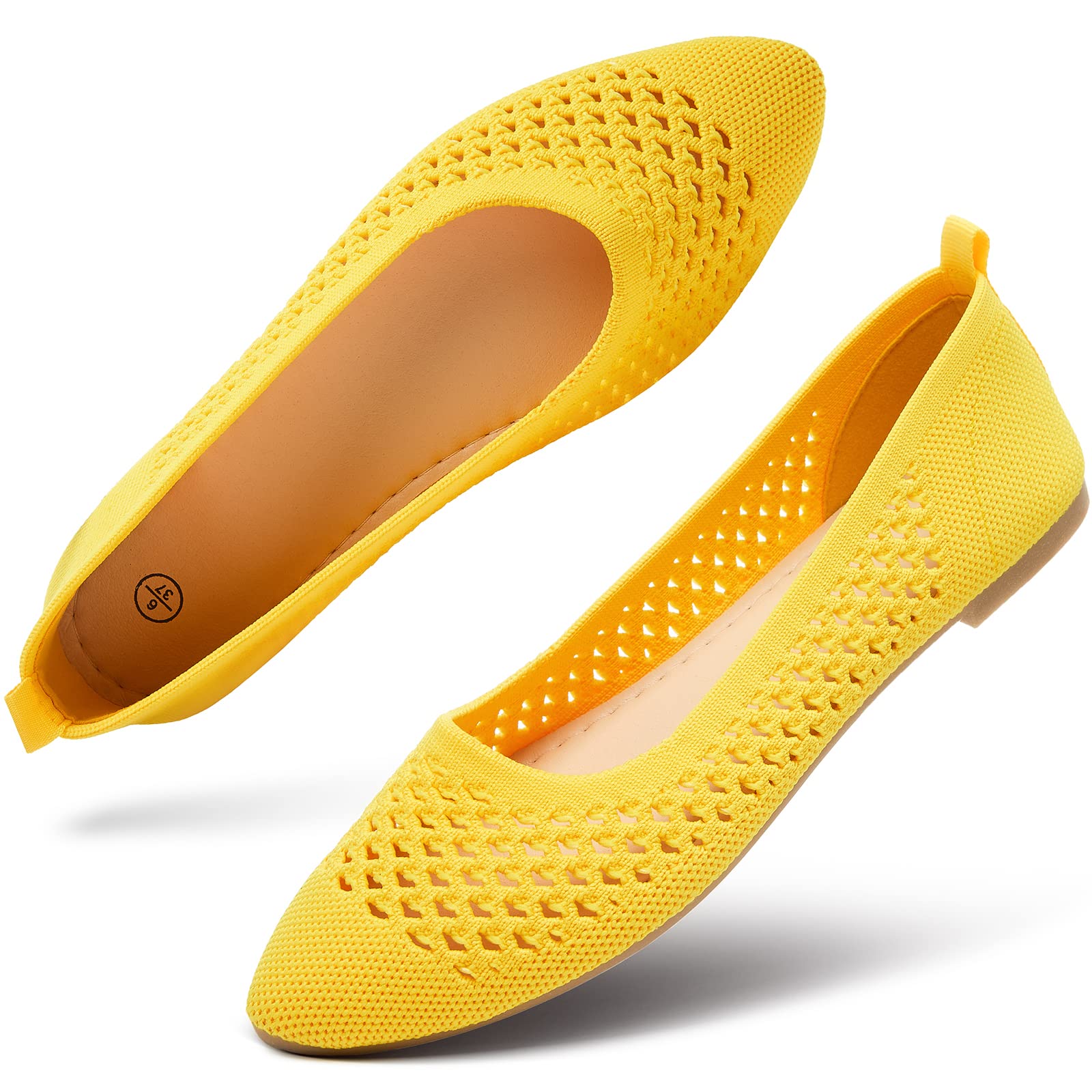Photo 1 of ***HAVE BENN WORN AND USED NEED SOME TLC******hash bubbie Women's Flats Shoes Women Comfortable Dress Shoes Pointed Toe Flats Ballet Flats mesh Knit Flat Dressy Slip on Business Casual Shoes(Yellow.US10)